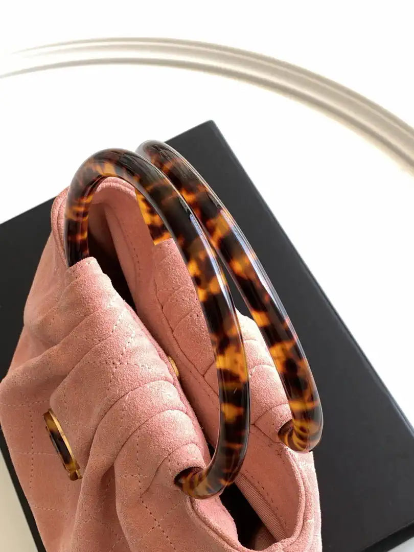 Chanel 26C AS6022 Small Hobo Suede Calfskin Turtoise-Shell Effect Plexi & Gold-Tone Metal Pink