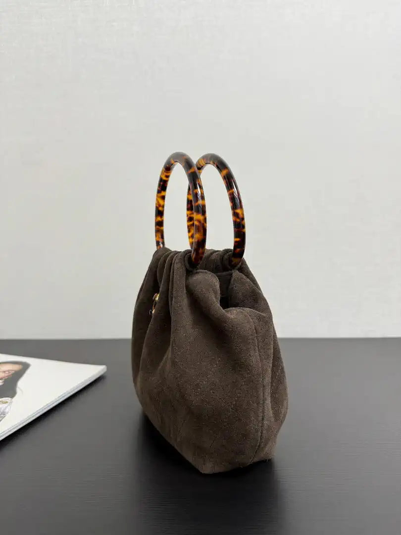 Chanel 26C AS6022 Small Hobo Suede Calfskin Turtoise-Shell Effect Plexi & Gold-Tone Metal Brown