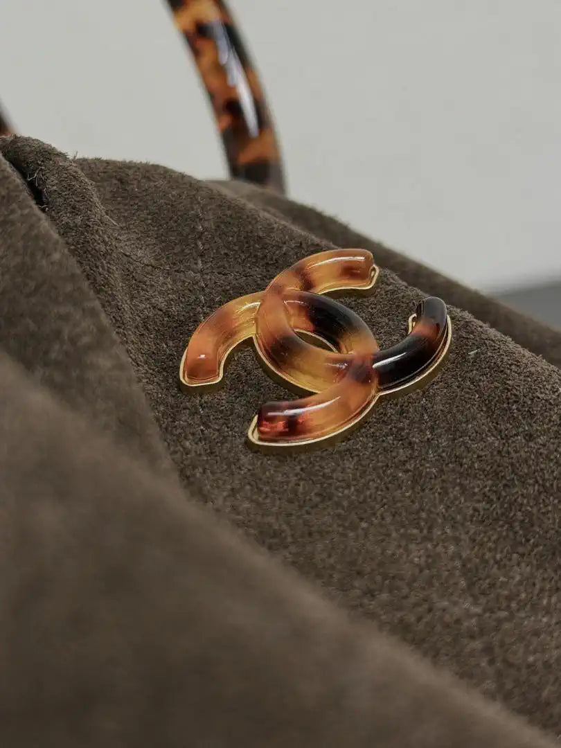 Chanel 26C AS6022 Small Hobo Suede Calfskin Turtoise-Shell Effect Plexi & Gold-Tone Metal Brown