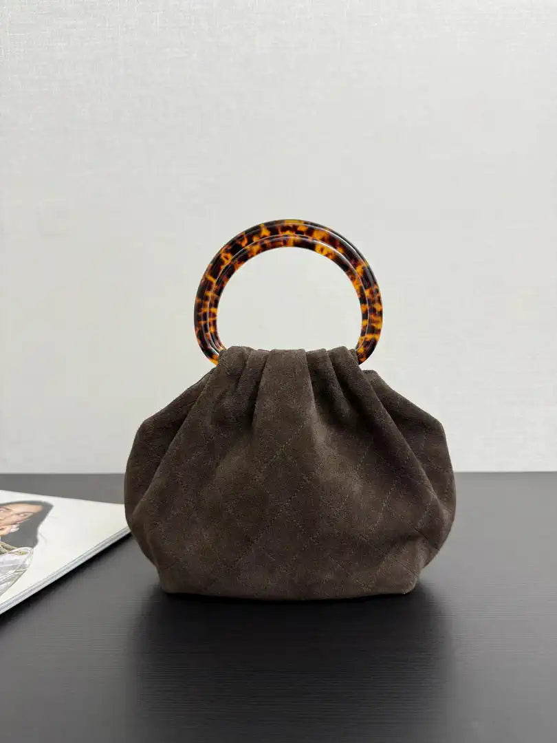 Chanel 26C AS6022 Small Hobo Suede Calfskin Turtoise-Shell Effect Plexi & Gold-Tone Metal Brown