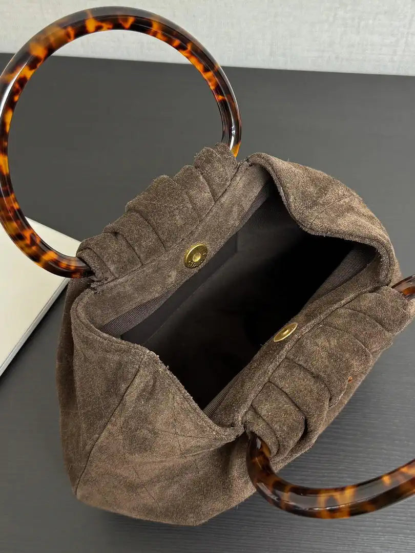 Chanel 26C AS6022 Small Hobo Suede Calfskin Turtoise-Shell Effect Plexi & Gold-Tone Metal Brown