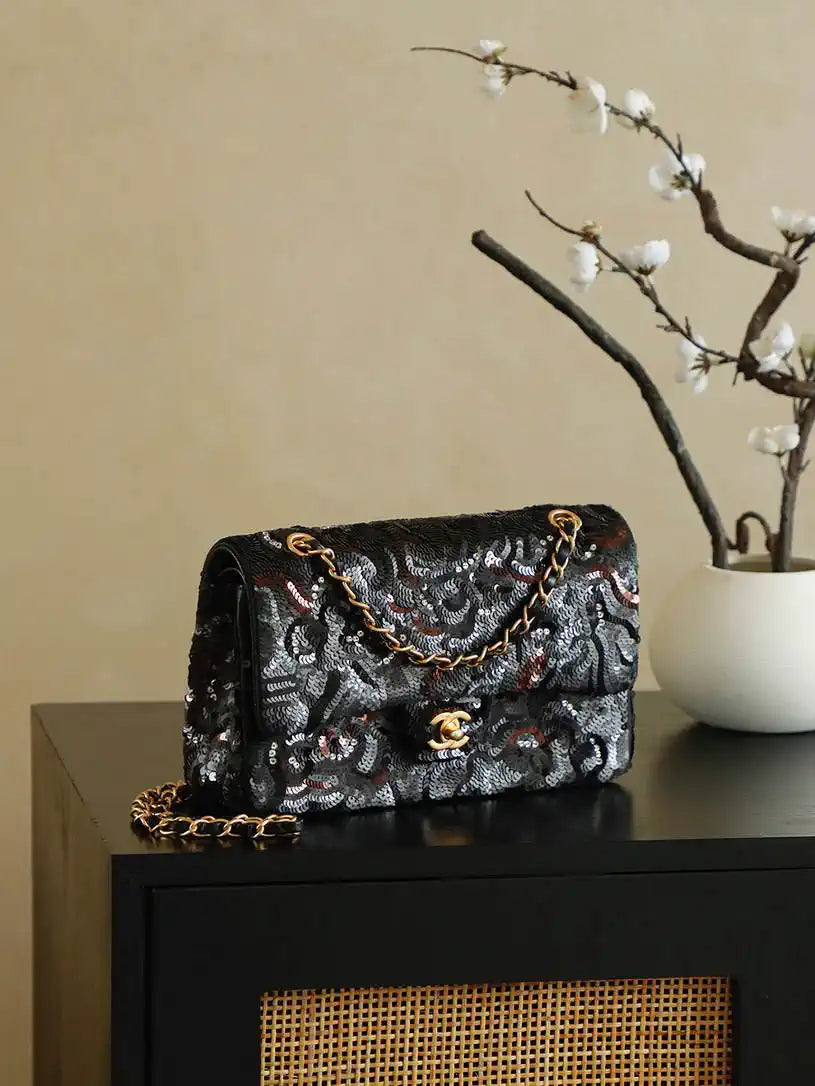 Chanel 26C Flap Classic 11.12 Handbag Colorful neon dense sequins A01112