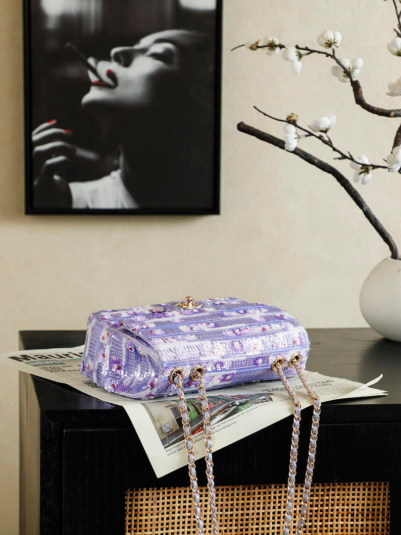 Chanel  26C Flap Violet Glitter Sequins Lambskin 21cm Purple
