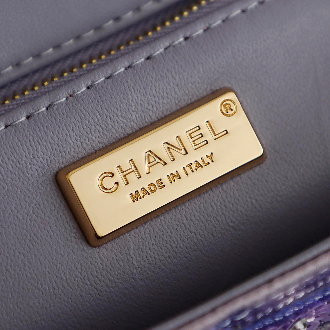 Chanel  26C Flap Violet Glitter Sequins Lambskin 21cm Purple