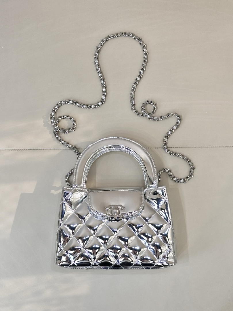 Chanel 26S AS4416 Mini Shopping Bag Mirror Calfskin Silver