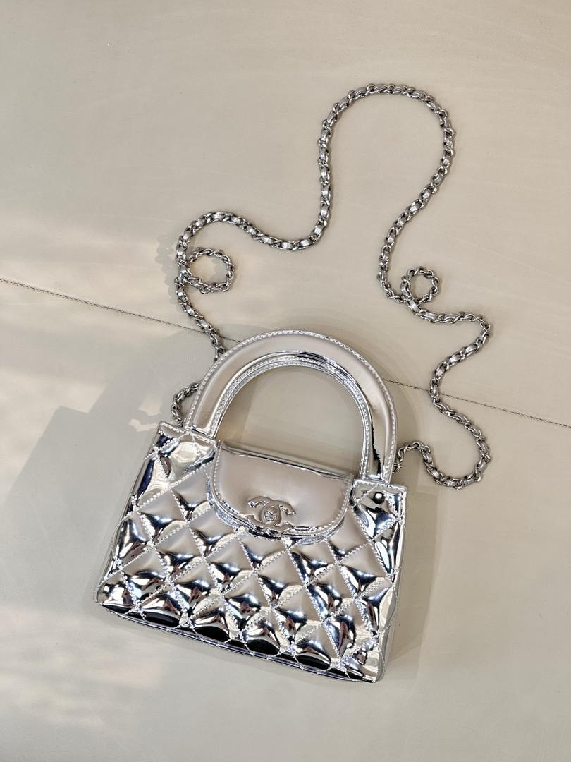 Chanel 26S AS4416 Mini Shopping Bag Mirror Calfskin Silver