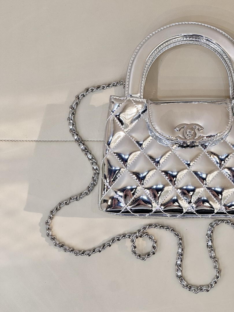 Chanel 26S AS4416 Mini Shopping Bag Mirror Calfskin Silver