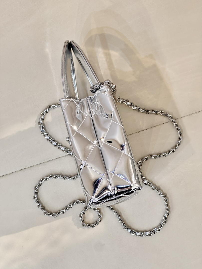 Chanel 26S AS4416 Mini Shopping Bag Mirror Calfskin Silver