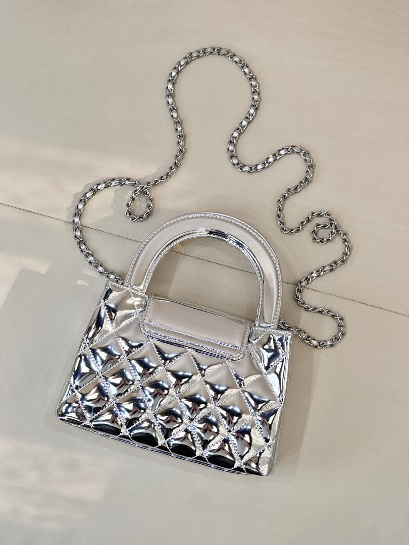 Chanel 26S AS4416 Mini Shopping Bag Mirror Calfskin Silver