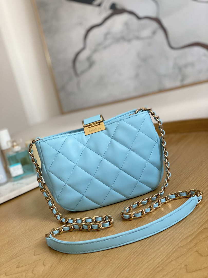 Chanel 3475 Small HOBO Handbag Lambskin & Gold-Tone Metal Ligth Blue - Default Title - View 2