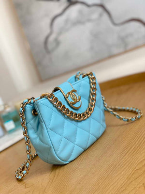Chanel 3475 Small HOBO Handbag Lambskin & Gold-Tone Metal Ligth Blue - Default Title - View 3