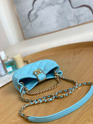 Chanel 3475 Small HOBO Handbag Lambskin & Gold-Tone Metal Ligth Blue - Default Title - View 6