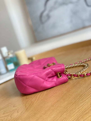 Chanel 3475 Small HOBO Handbag Lambskin & Gold-Tone Metal Rose Red - Default Title - View 5