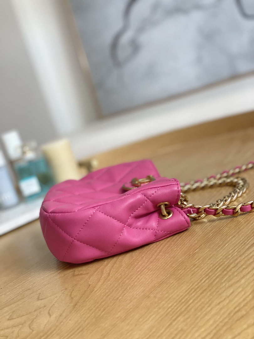 Chanel 3475 Small HOBO Handbag Lambskin & Gold-Tone Metal Rose Red - Default Title - View 5