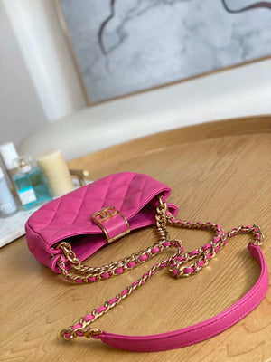 Chanel 3475 Small HOBO Handbag Lambskin & Gold-Tone Metal Rose Red - Default Title - View 6
