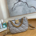 Chanel 3475 Small HOBO Handbag Lambskin & Gold-Tone Metal Light Gray - Default Title - View 1