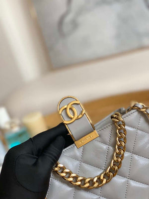 Chanel 3475 Small HOBO Handbag Lambskin & Gold-Tone Metal Light Gray - Default Title - View 4