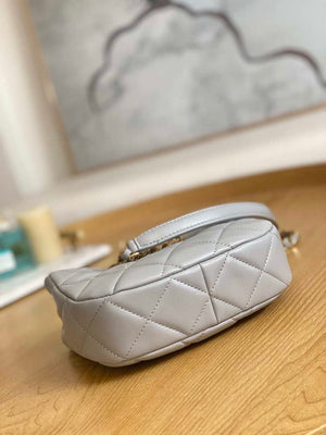 Chanel 3475 Small HOBO Handbag Lambskin & Gold-Tone Metal Light Gray - Default Title - View 9