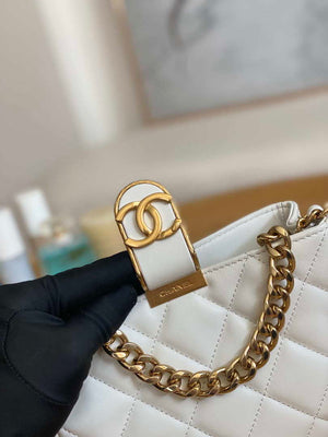 Chanel 3475 Small HOBO Handbag Lambskin & Gold-Tone Metal White - Default Title - View 4