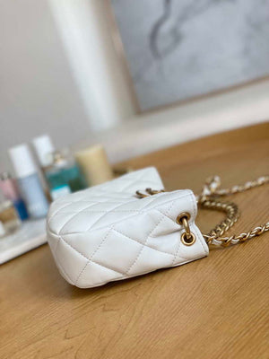 Chanel 3475 Small HOBO Handbag Lambskin & Gold-Tone Metal White - Default Title - View 5
