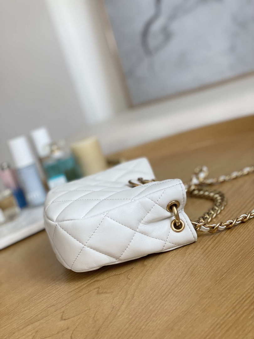Chanel 3475 Small HOBO Handbag Lambskin & Gold-Tone Metal White - Default Title - View 5