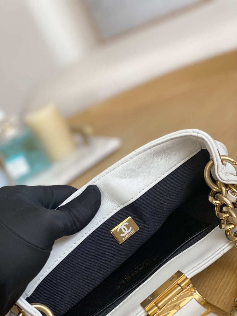 Chanel 3475 Small HOBO Handbag Lambskin & Gold-Tone Metal White - Default Title - View 7