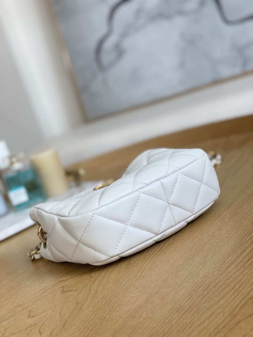 Chanel 3475 Small HOBO Handbag Lambskin & Gold-Tone Metal White - Default Title - View 9