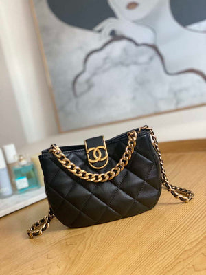 Chanel 3475 Small HOBO Handbag Lambskin & Gold-Tone Metal Black - Default Title - View 1