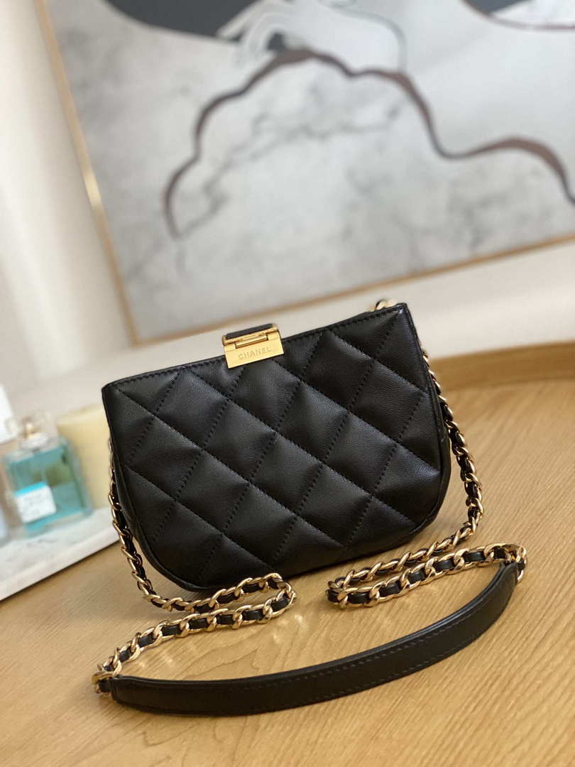 Chanel 3475 Small HOBO Handbag Lambskin & Gold-Tone Metal Black - Default Title - View 2