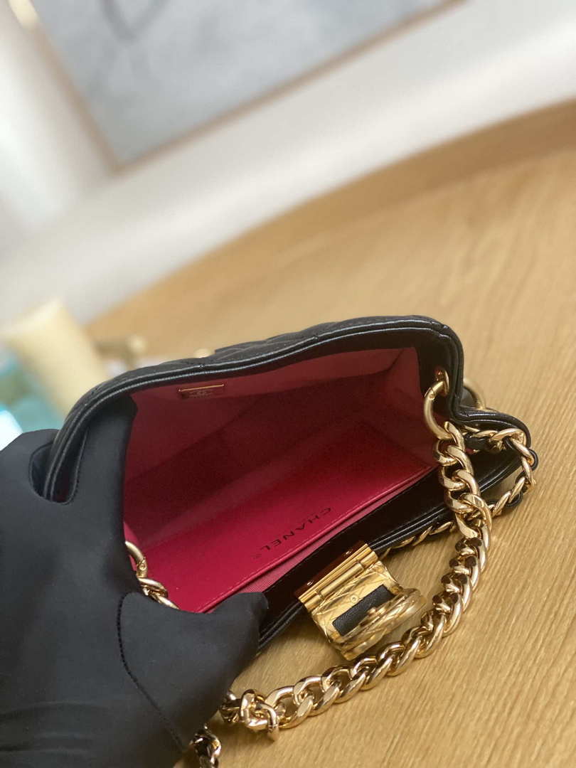 Chanel 3475 Small HOBO Handbag Lambskin & Gold-Tone Metal Black - Default Title - View 8