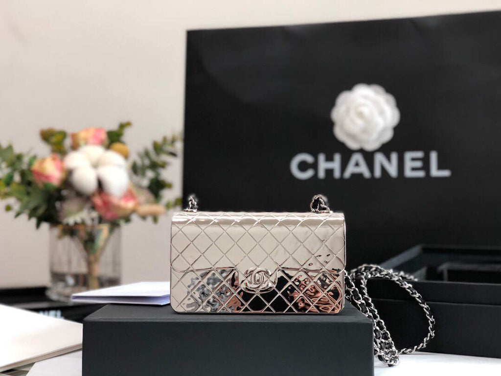 Chanel 99139 Chanel Evening Flap Small bag Lambskin Metal Silver