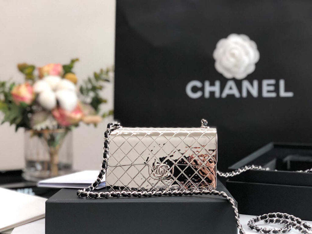 Chanel 99139 Chanel Evening Flap Small bag Lambskin Metal Silver