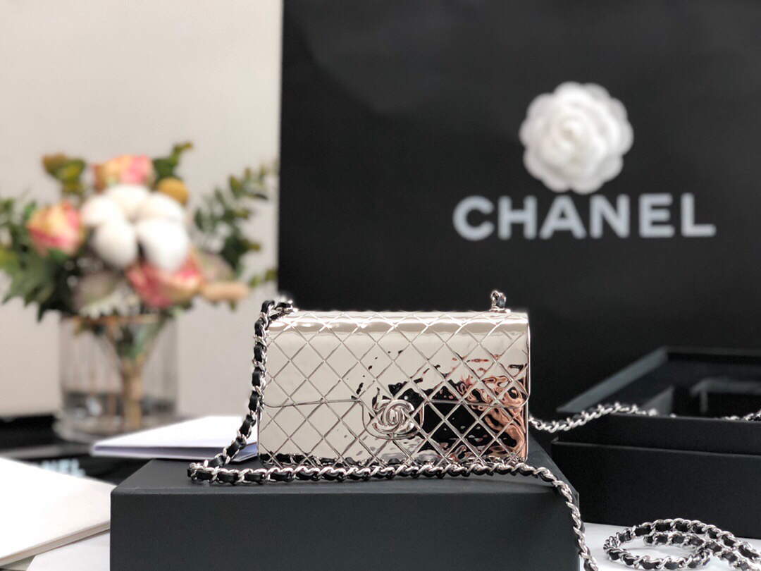 Chanel 99139 Chanel Evening Flap Small bag Lambskin Metal Silver