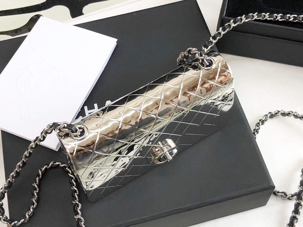 Chanel 99139 Chanel Evening Flap Small bag Lambskin Metal Silver