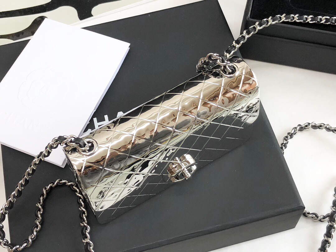 Chanel 99139 Chanel Evening Flap Small bag Lambskin Metal Silver