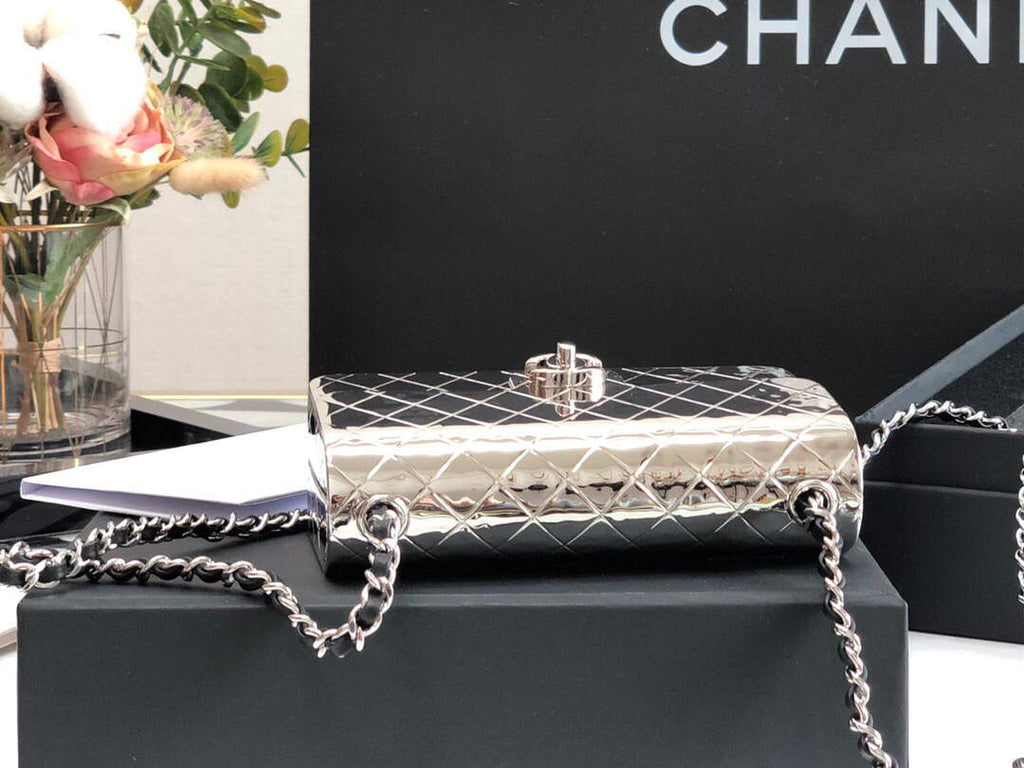 Chanel 99139 Chanel Evening Flap Small bag Lambskin Metal Silver