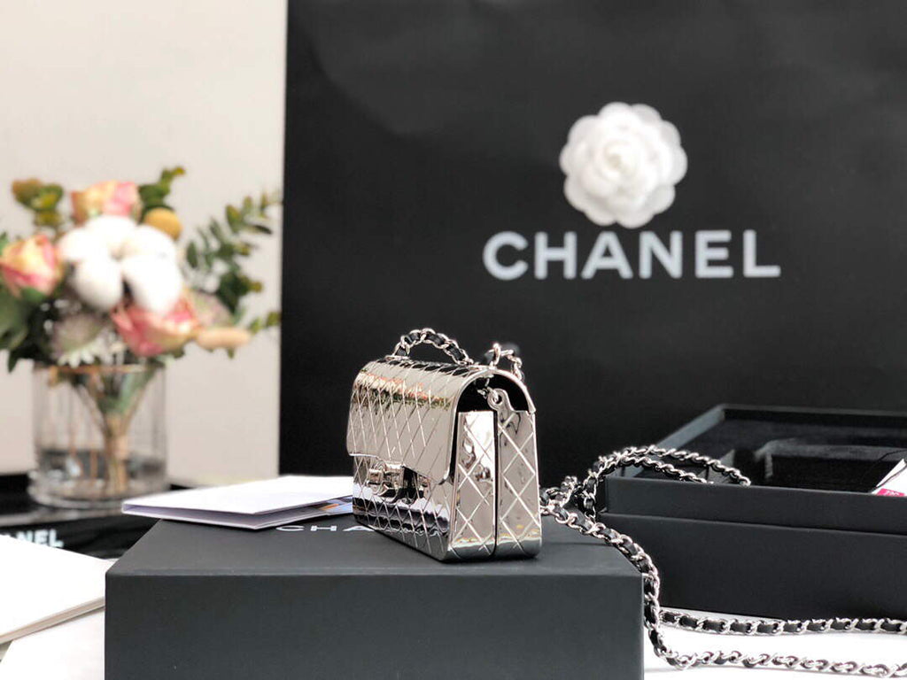 Chanel 99139 Chanel Evening Flap Small bag Lambskin Metal Silver
