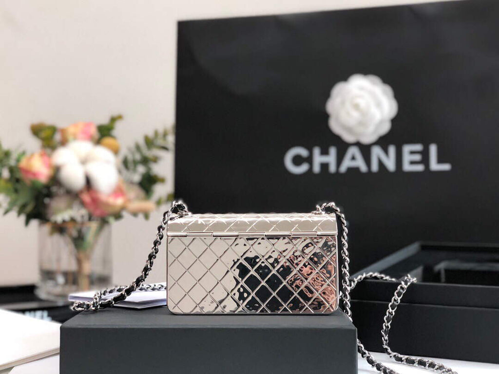 Chanel 99139 Chanel Evening Flap Small bag Lambskin Metal Silver