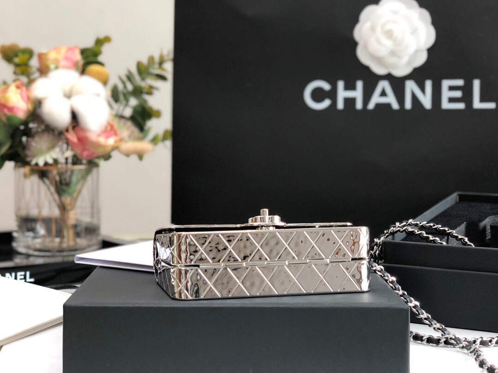 Chanel 99139 Chanel Evening Flap Small bag Lambskin Metal Silver