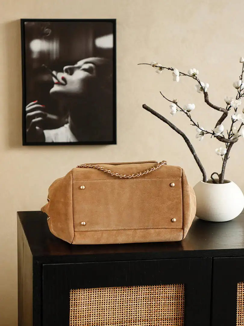 Chanel A00012 Suede Accordion Flap Shopping Bag & Gold-Tone Metal Brown