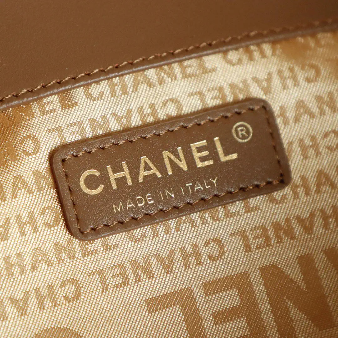 Chanel A00012 Suede Accordion Flap Shopping Bag & Gold-Tone Metal Brown