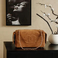 Chanel A00013 Suede Accordion Boston  Bag & Gold-Tone Metal Brown