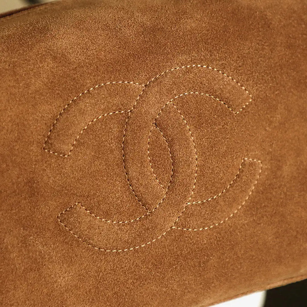 Chanel A00013 Suede Accordion Boston  Bag & Gold-Tone Metal Brown