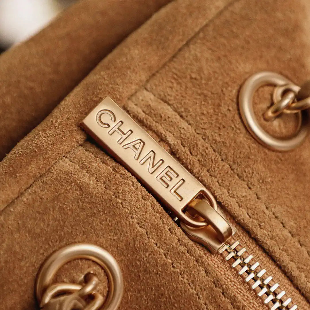 Chanel A00013 Suede Accordion Boston  Bag & Gold-Tone Metal Brown