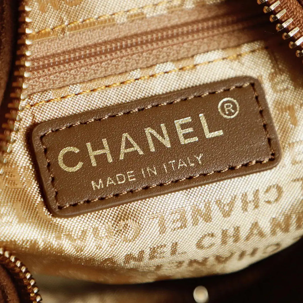 Chanel A00013 Suede Accordion Boston  Bag & Gold-Tone Metal Brown