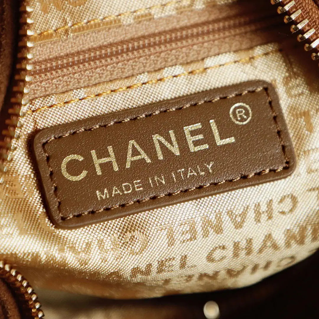 Chanel A00013 Suede Accordion Boston  Bag & Gold-Tone Metal Brown