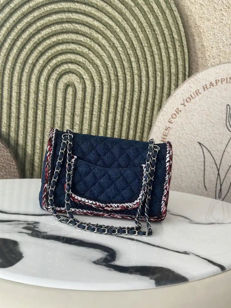 Chanel A01112 25C Flap Classic 11.12 Handbag Tweed and gold metallic Navy Blue