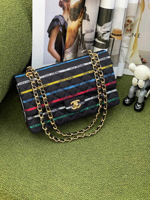Chanel A01112 Classic Handbag Cotton Goldtone Multicolor and Black - Default Title - View 1