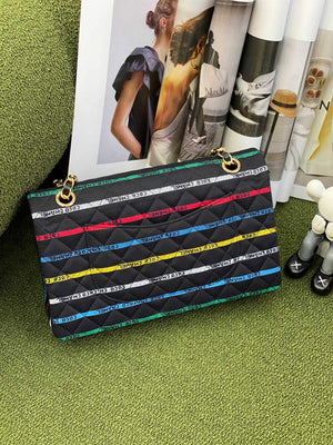Chanel A01112 Classic Handbag Cotton Goldtone Multicolor and Black - Default Title - View 2