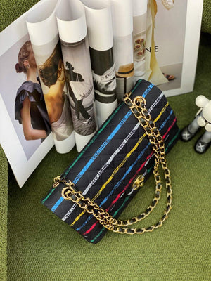 Chanel A01112 Classic Handbag Cotton Goldtone Multicolor and Black - Default Title - View 5